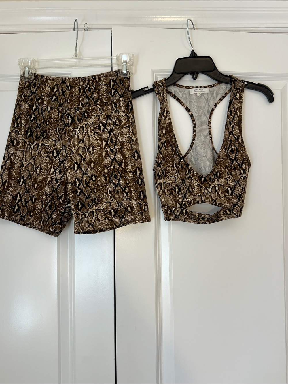 12th Tribe Snake Print High-Waist Shorts and top - Brown